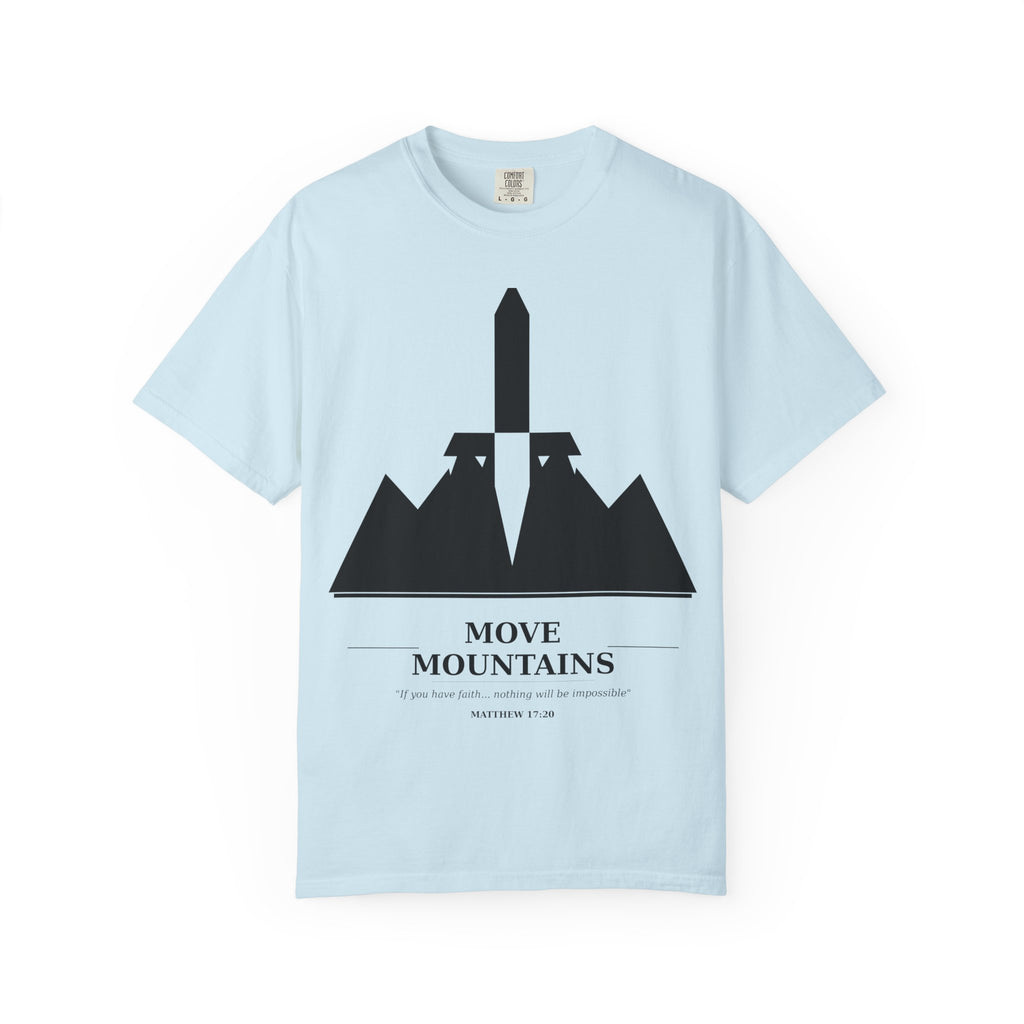Move Mountains T‑Shirt — Minimal Sword & Mountain Graphic Inspirational Tee