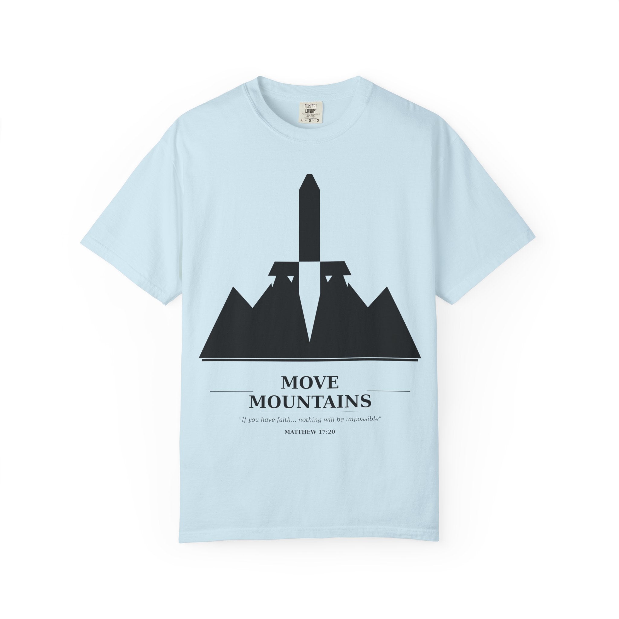 Move Mountains T‑Shirt — Minimal Sword & Mountain Graphic Inspirational Tee