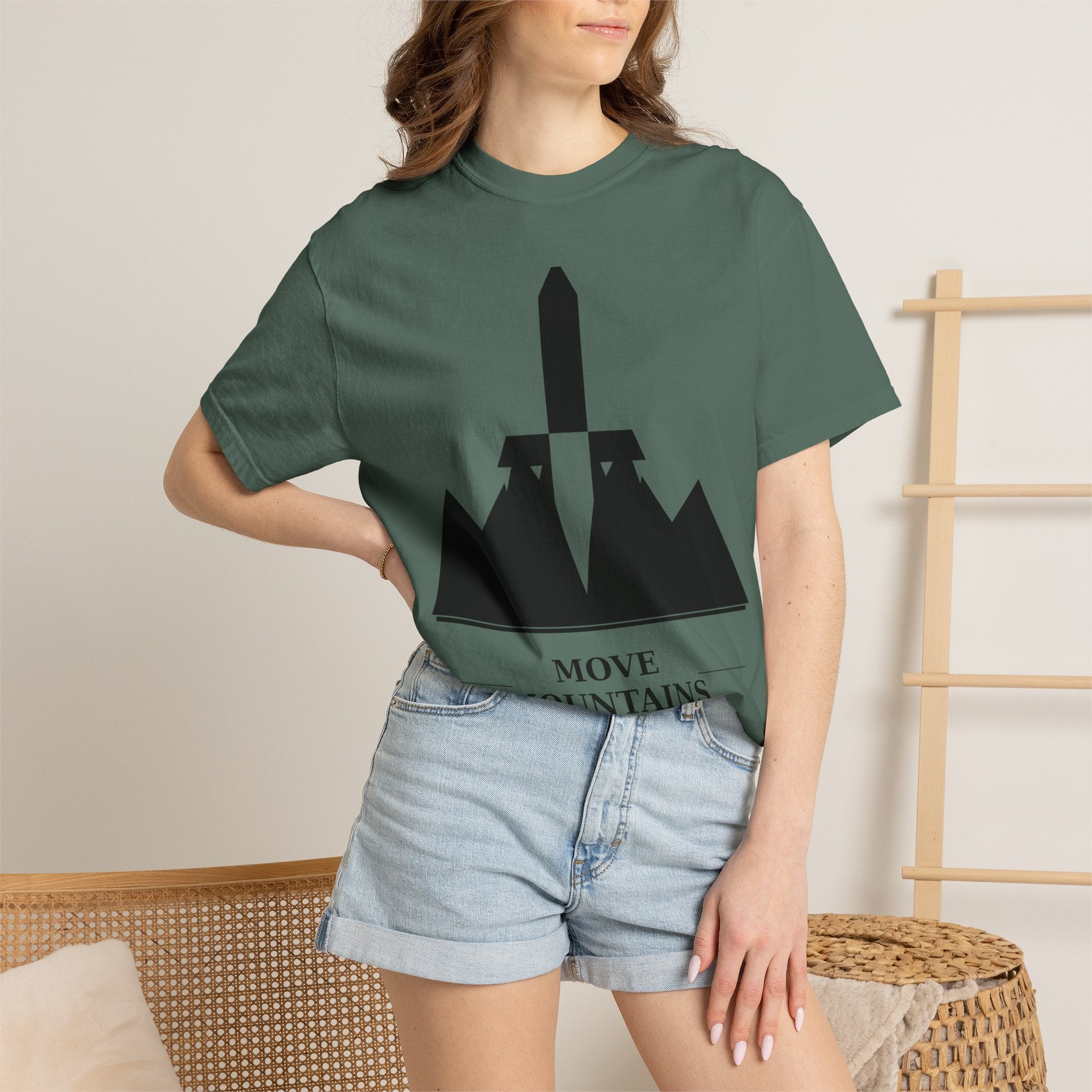 Move Mountains T‑Shirt — Minimal Sword & Mountain Graphic Inspirational Tee