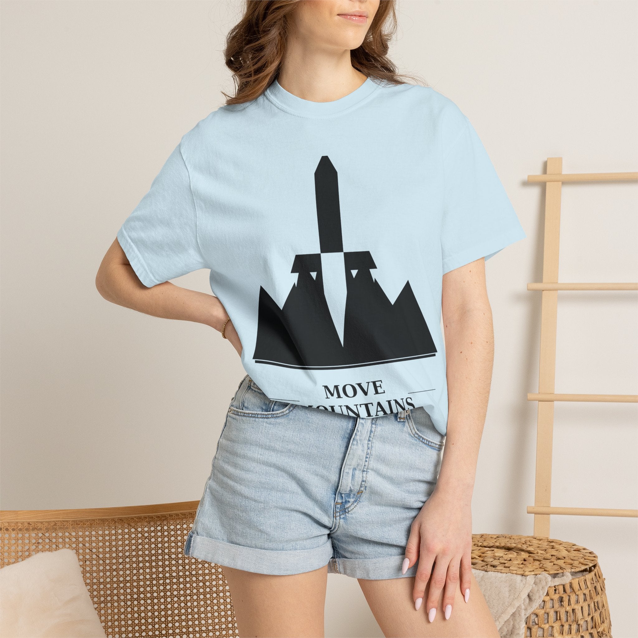 Move Mountains T‑Shirt — Minimal Sword & Mountain Graphic Inspirational Tee