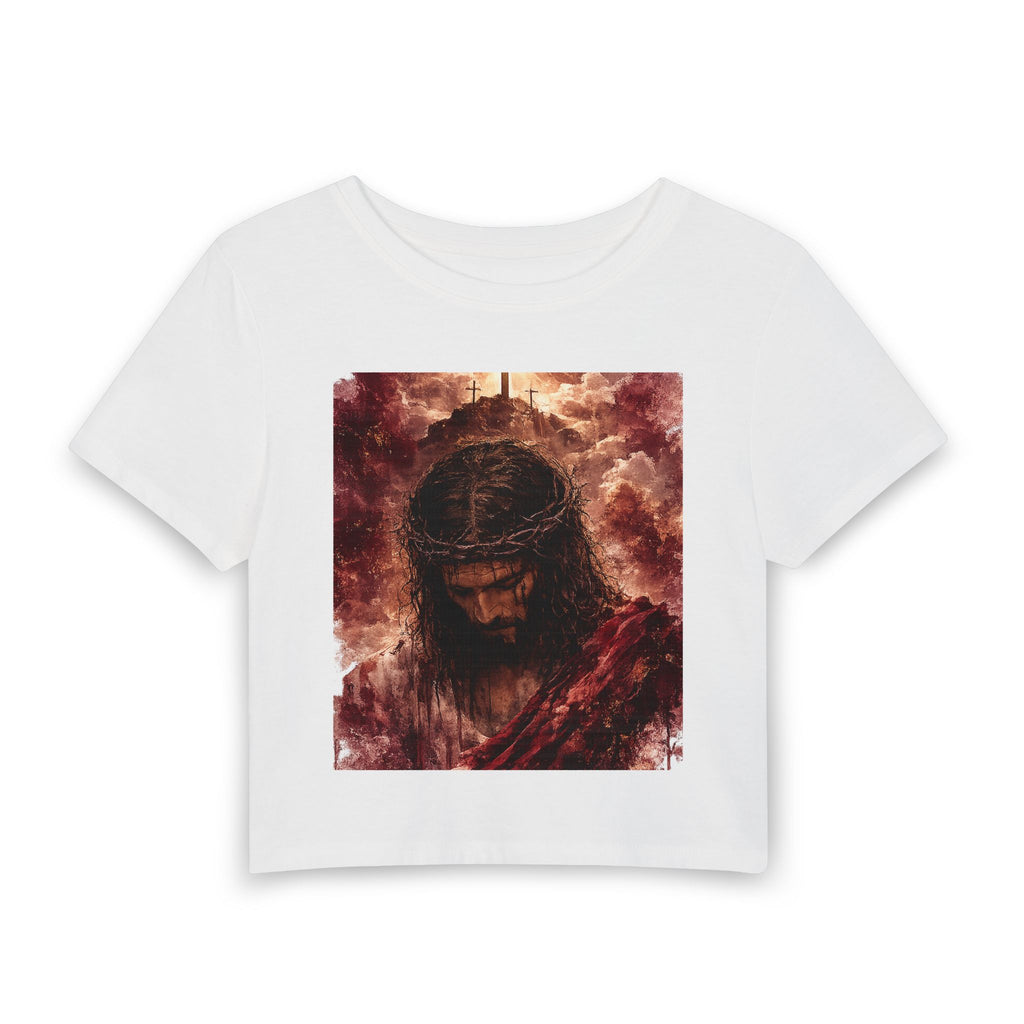 Christian Jesus Portrait Baby Tee – Crown of Thorns Inspirational Crop Top