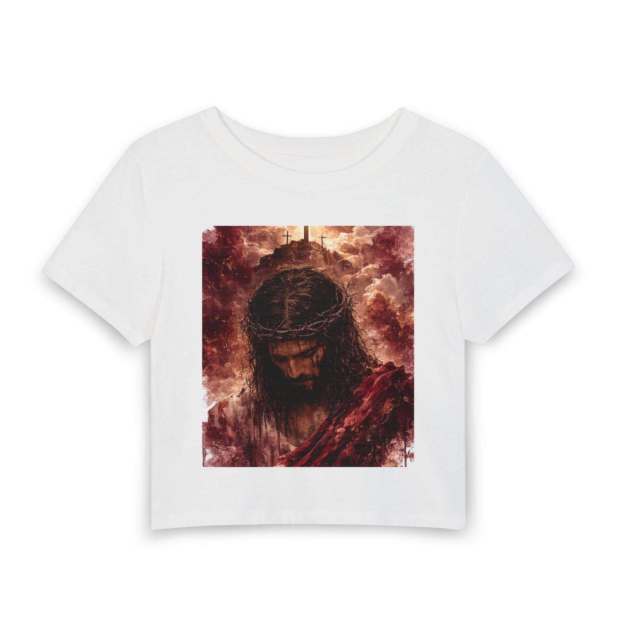 Christian Jesus Portrait Baby Tee – Crown of Thorns Inspirational Crop Top
