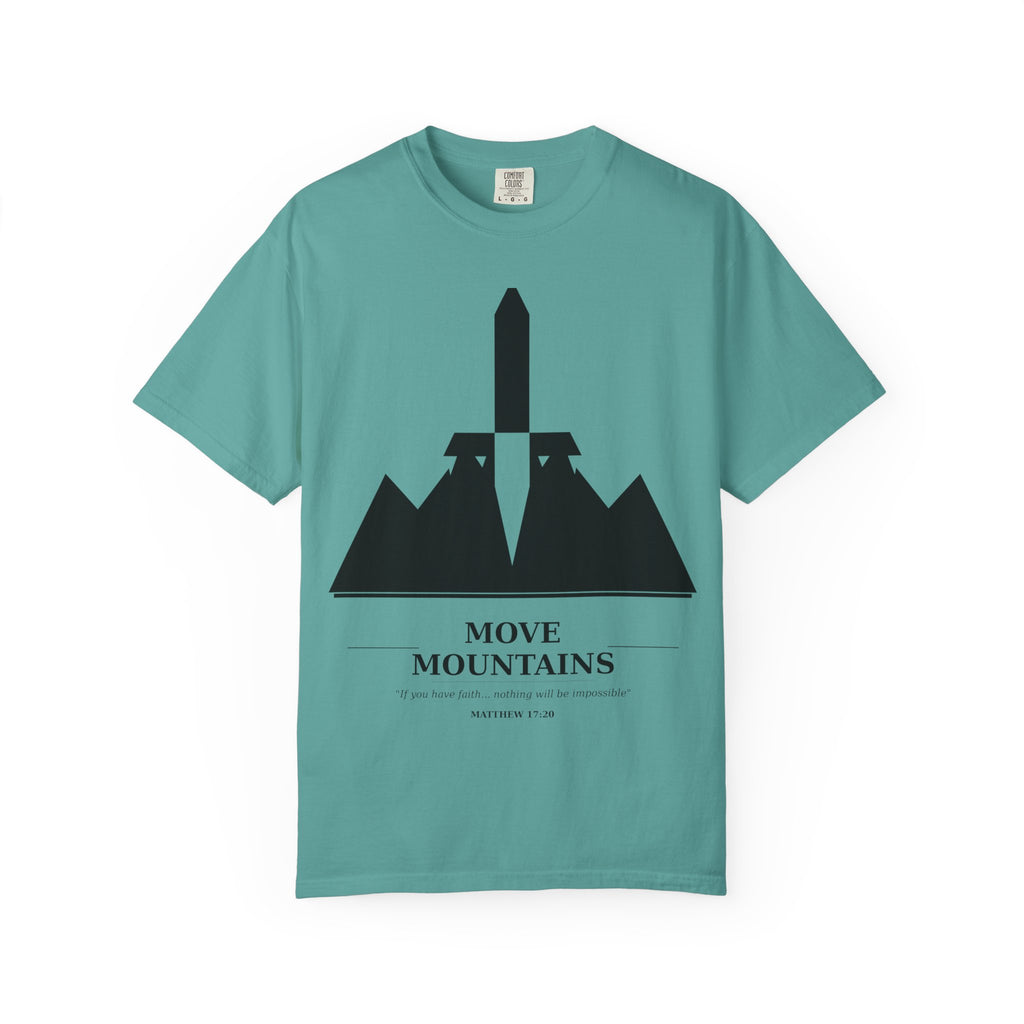 Move Mountains T‑Shirt — Minimal Sword & Mountain Graphic Inspirational Tee