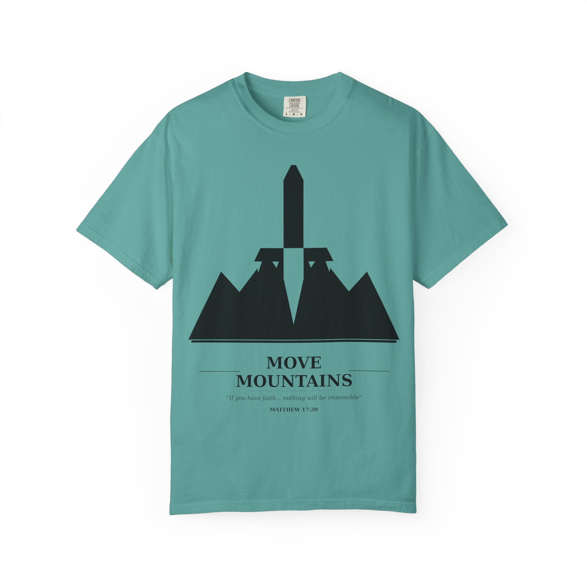 Move Mountains T‑Shirt — Minimal Sword & Mountain Graphic Inspirational Tee