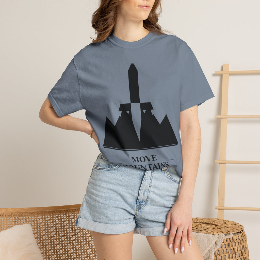 Move Mountains T‑Shirt — Minimal Sword & Mountain Graphic Inspirational Tee