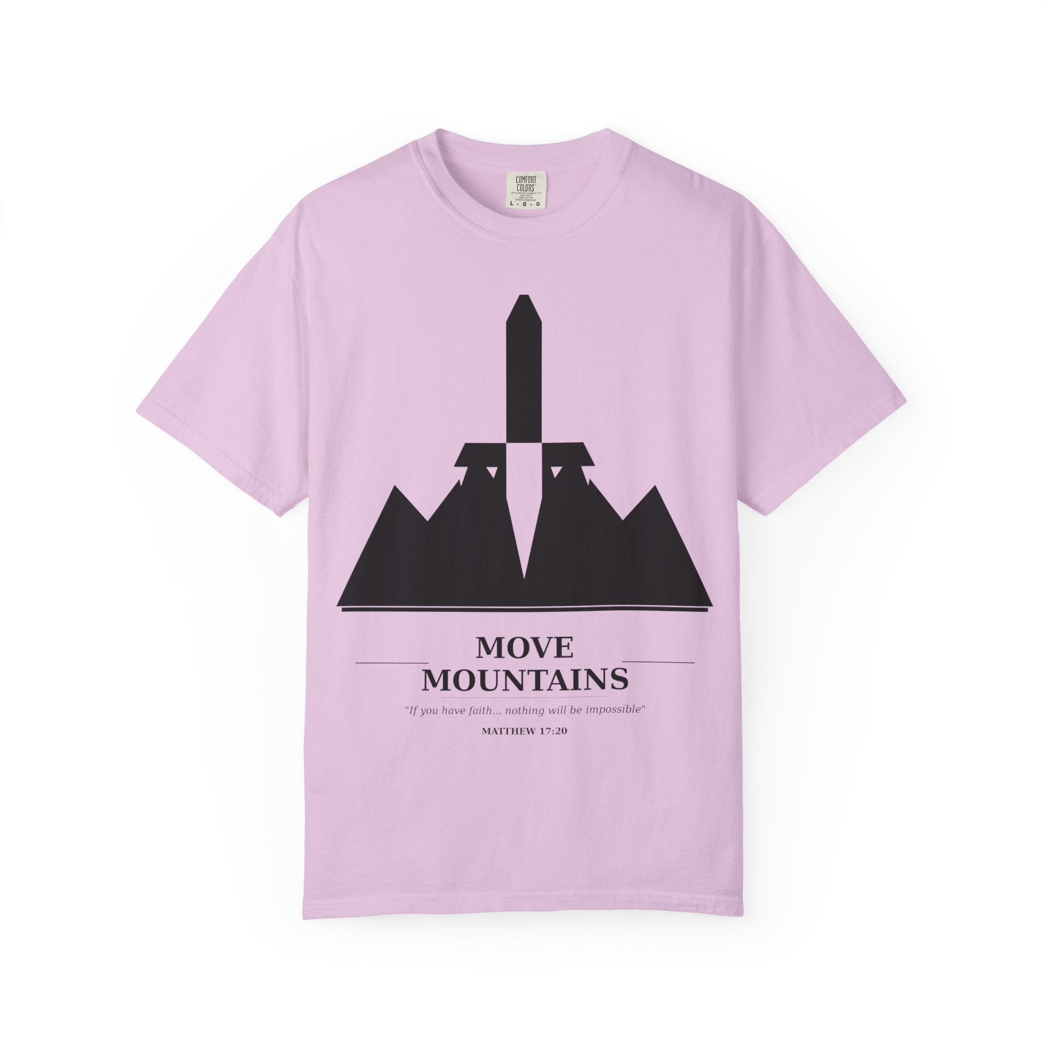 Move Mountains T‑Shirt — Minimal Sword & Mountain Graphic Inspirational Tee