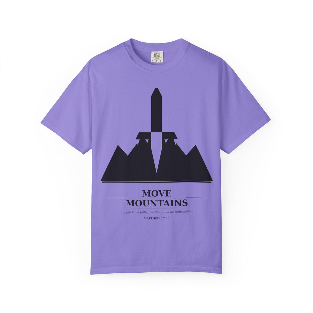 Move Mountains T‑Shirt — Minimal Sword & Mountain Graphic Inspirational Tee