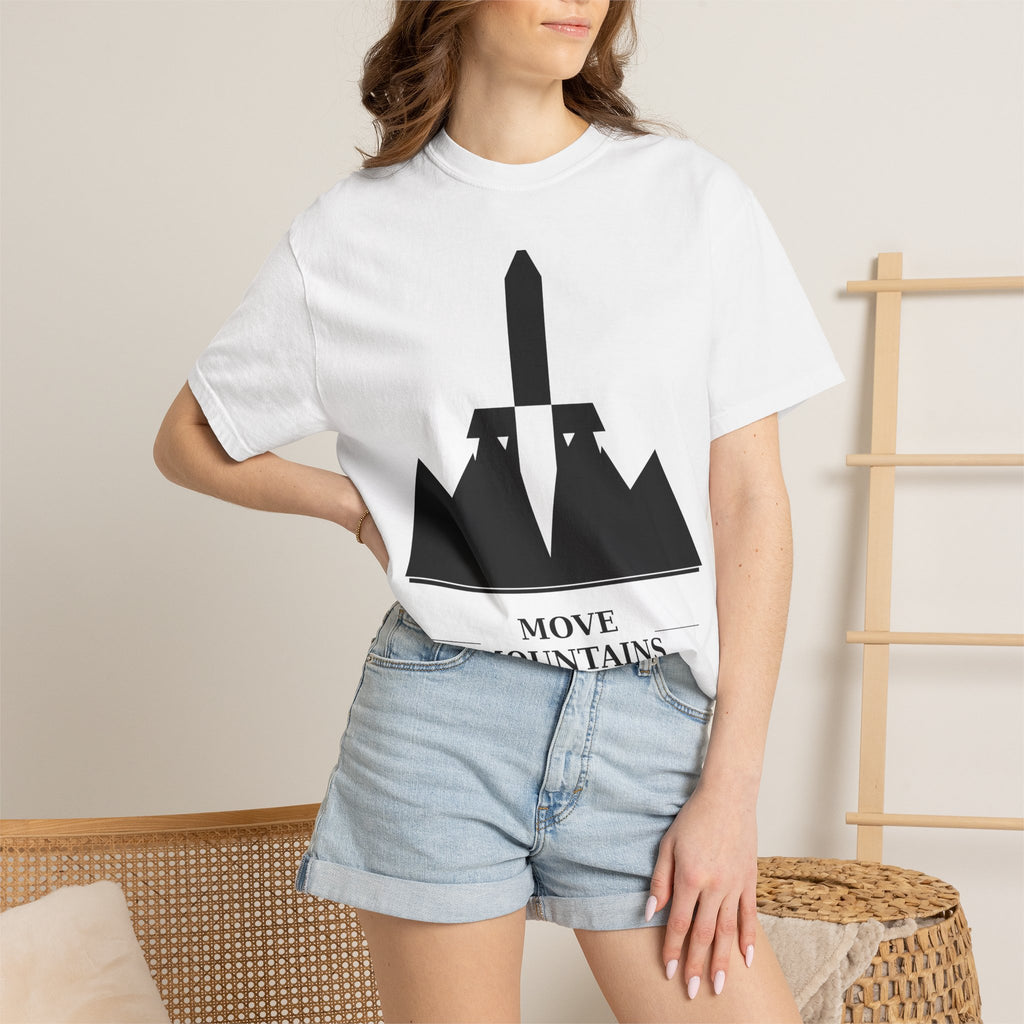 Move Mountains T‑Shirt — Minimal Sword & Mountain Graphic Inspirational Tee