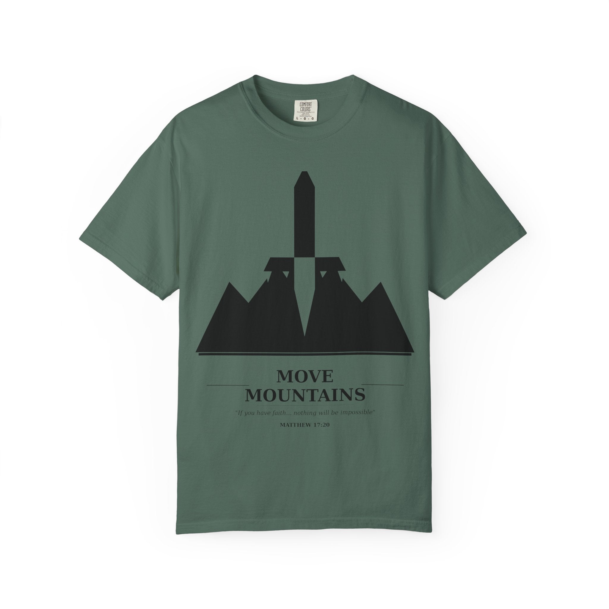 Move Mountains T‑Shirt — Minimal Sword & Mountain Graphic Inspirational Tee