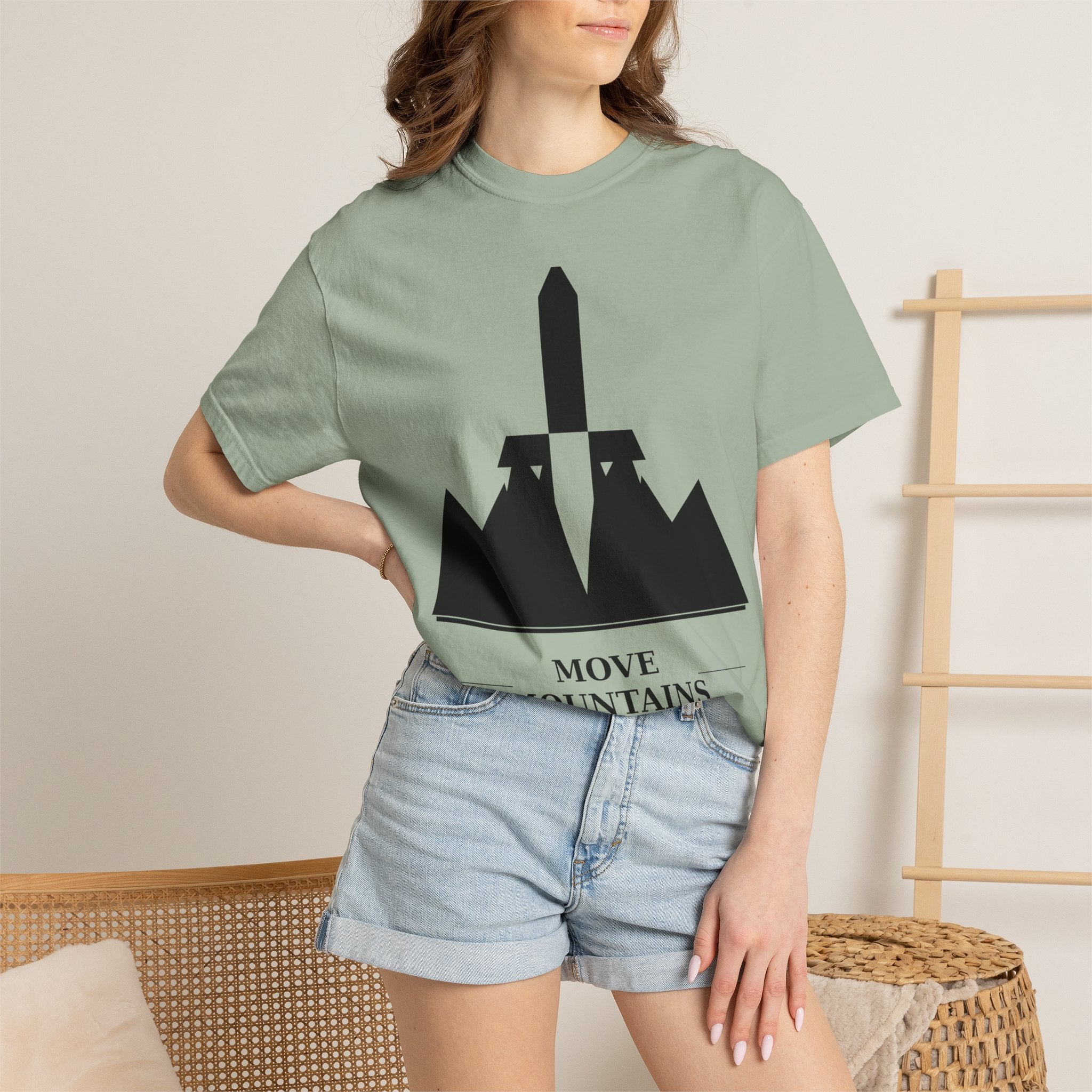 Move Mountains T‑Shirt — Minimal Sword & Mountain Graphic Inspirational Tee