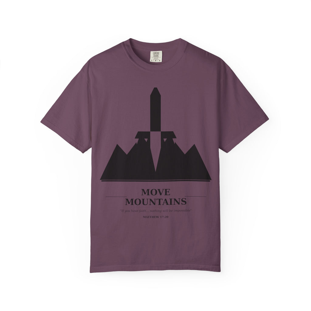 Move Mountains T‑Shirt — Minimal Sword & Mountain Graphic Inspirational Tee