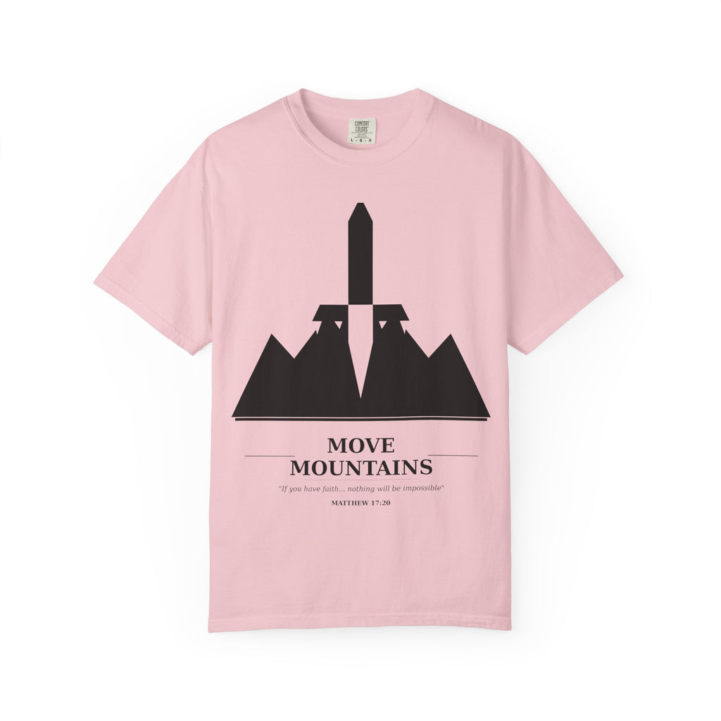 Move Mountains T‑Shirt — Minimal Sword & Mountain Graphic Inspirational Tee