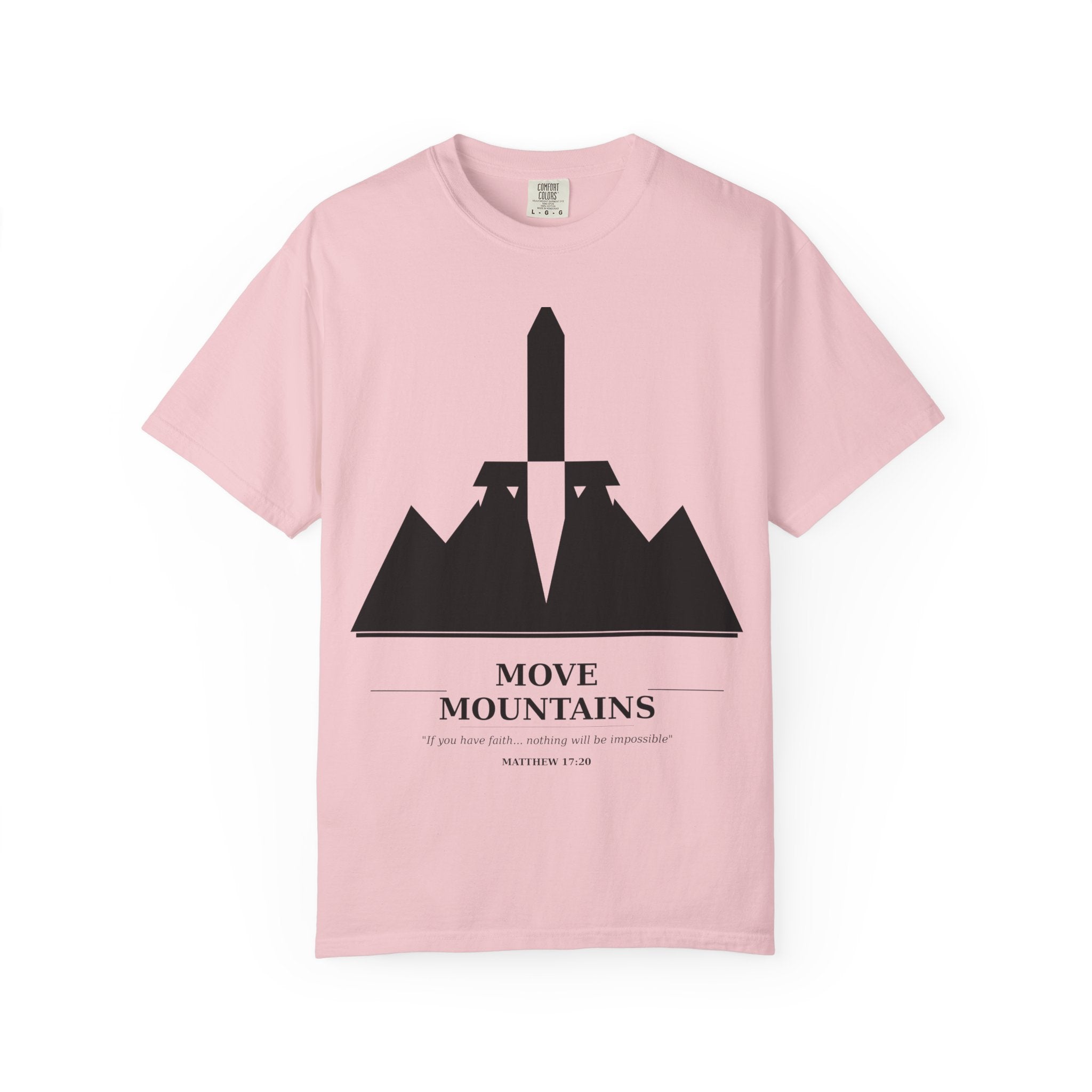 Move Mountains T‑Shirt — Minimal Sword & Mountain Graphic Inspirational Tee
