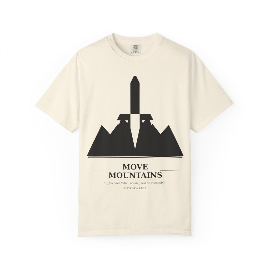Move Mountains T‑Shirt — Minimal Sword & Mountain Graphic Inspirational Tee