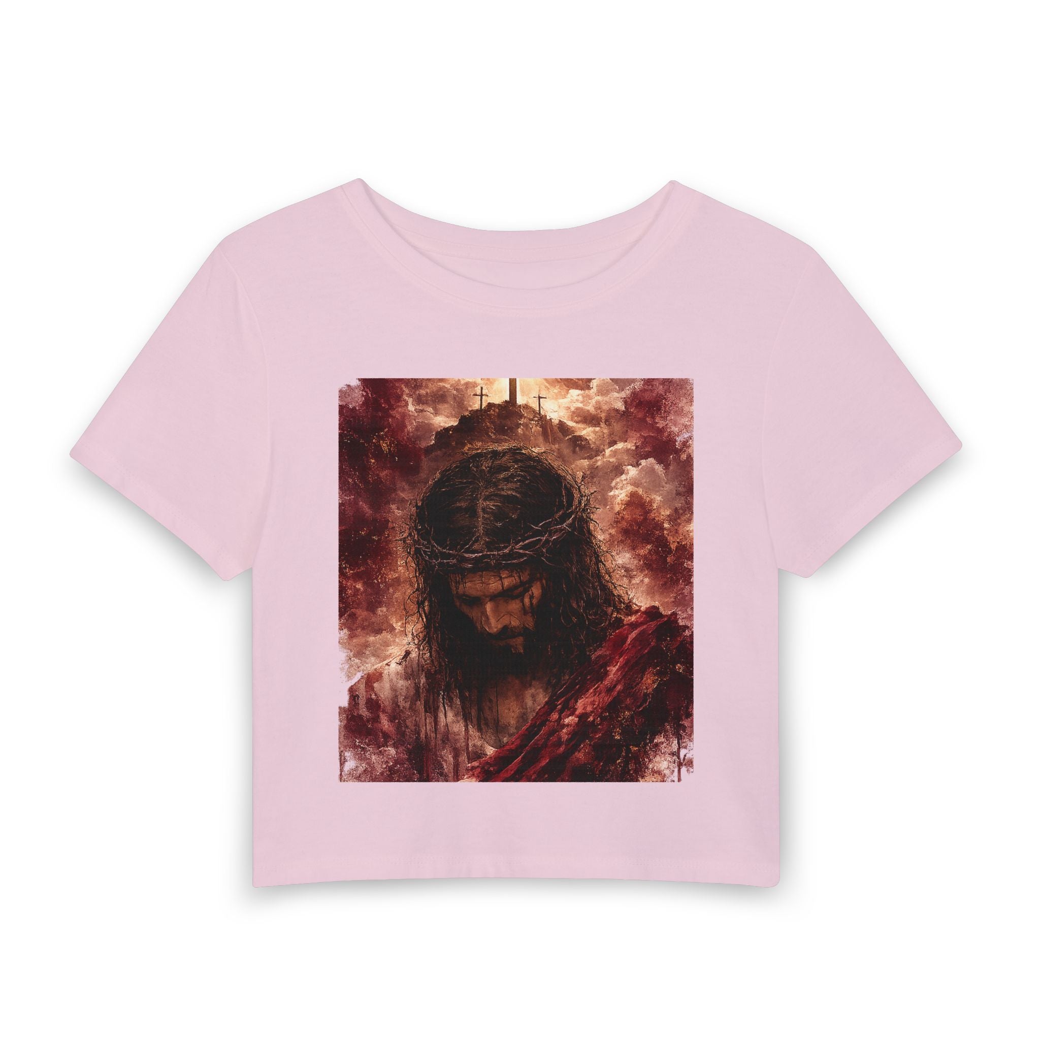 Christian Jesus Portrait Baby Tee – Crown of Thorns Inspirational Crop Top