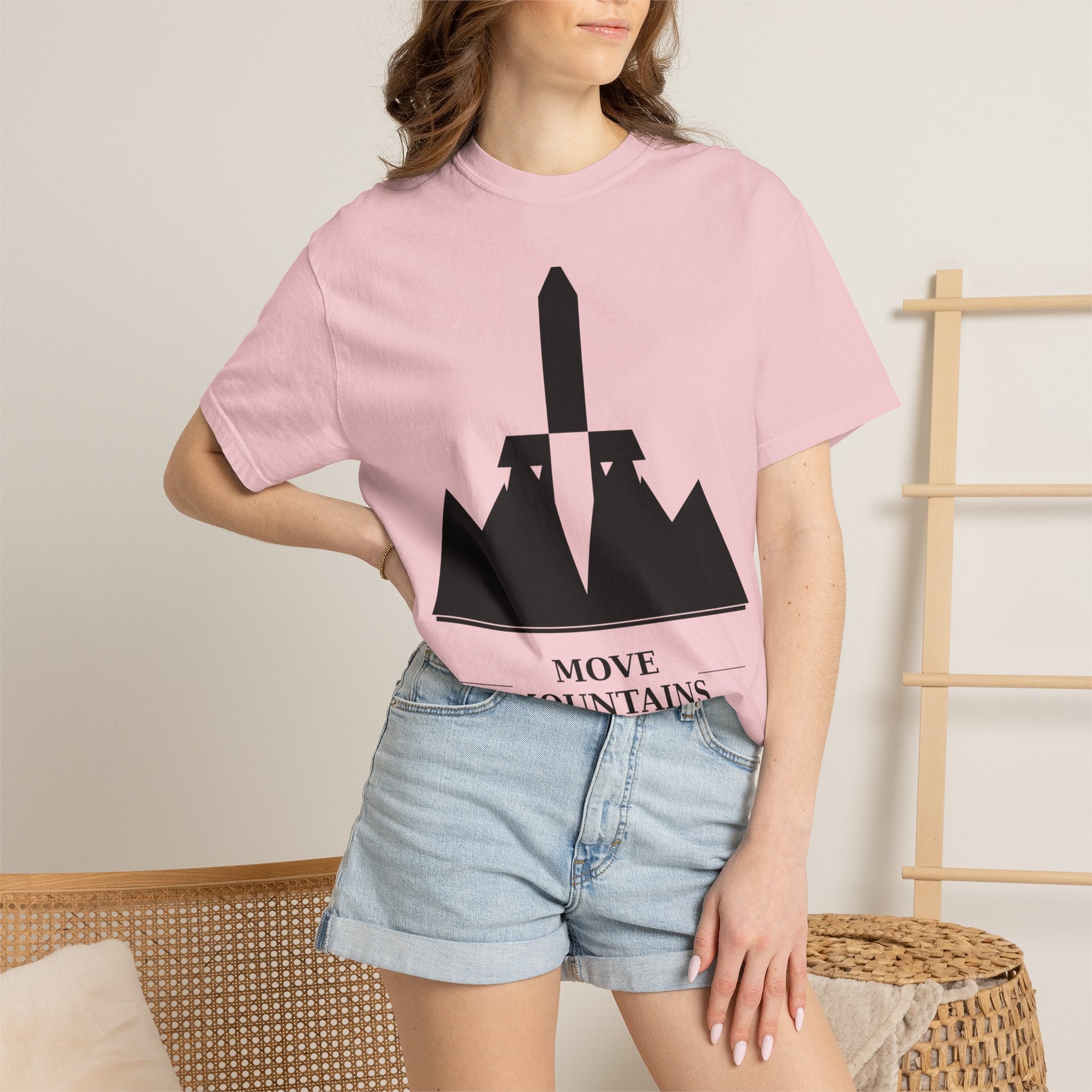 Move Mountains T‑Shirt — Minimal Sword & Mountain Graphic Inspirational Tee