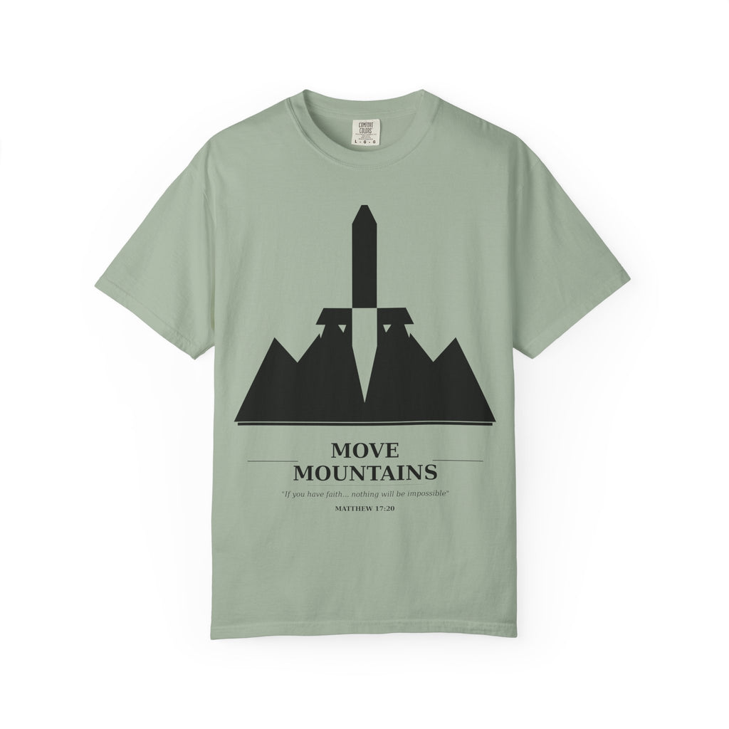 Move Mountains T‑Shirt — Minimal Sword & Mountain Graphic Inspirational Tee
